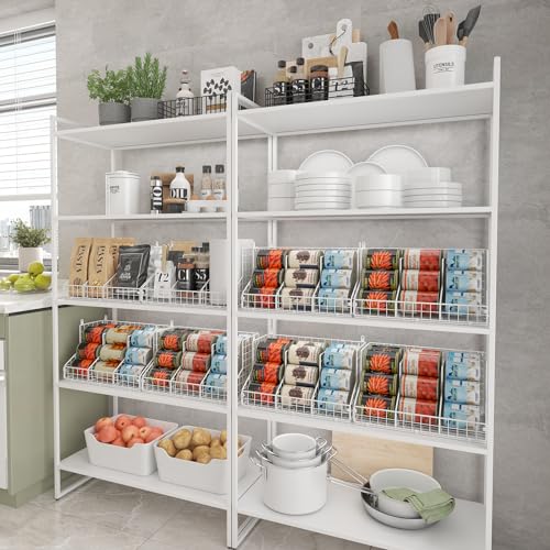 2 Pack 2-Tier Black Metal Can Rack Organizer with 4 Adjustable Dividers D73963