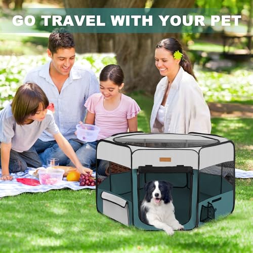 Portable Foldable Pet Playpen with Removable Mesh Shade Cover U41541