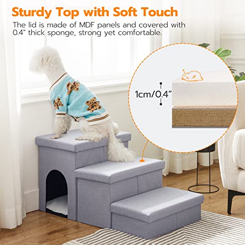 Gray 3 Steps Dog Stairs with Storage C87874