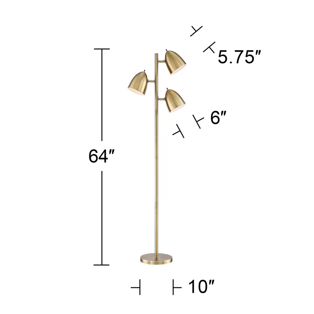 Aged Brass 3 Light Adjustable Dome Shade Floor Lamp O19637