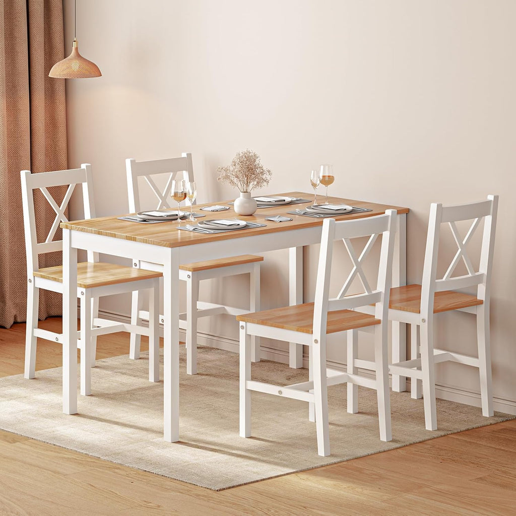 White 5-Piece Wood Kitchen Dining Table Set with 4 Chairs H392