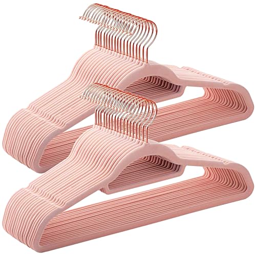 Pink Velvet Hangers 50 Pack 16.5 in with Tie Bar Y690