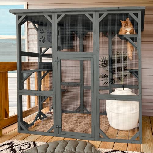 Grey Large Wooden Cat Enclosure with Platform D70169