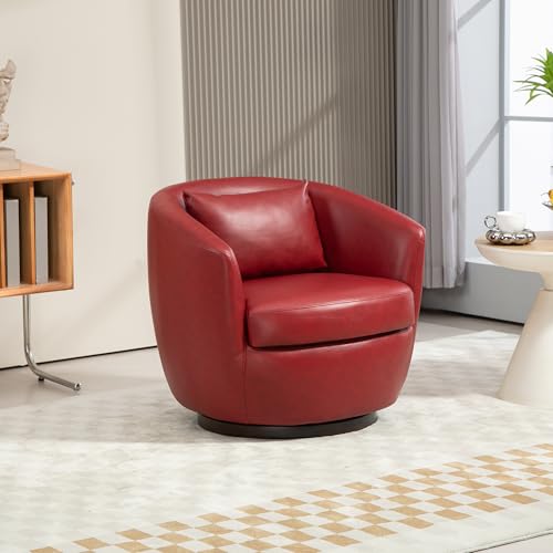 Light Beige PU Leather Swivel Barrel Chair with Hidden Storage O6035
