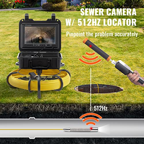 9" Pipeline Inspection Camera with 512Hz Locator, 165 ft, IP68, 12 Adjustable LEDs, 16 GB SD Card Y90385