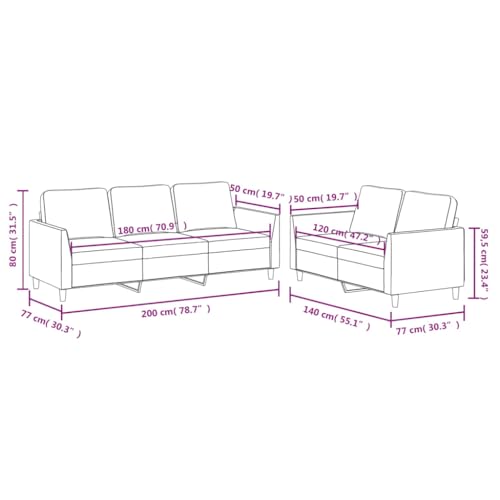 2 Piece Black Faux Leather Sofa Set with Metal Frame L72335