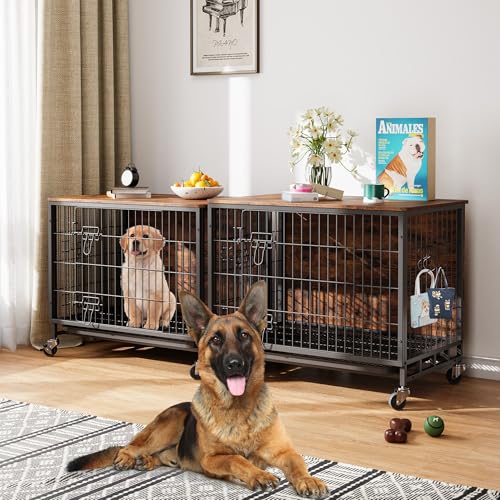 Brown Black Metal Dog Crate with Shelves W34545