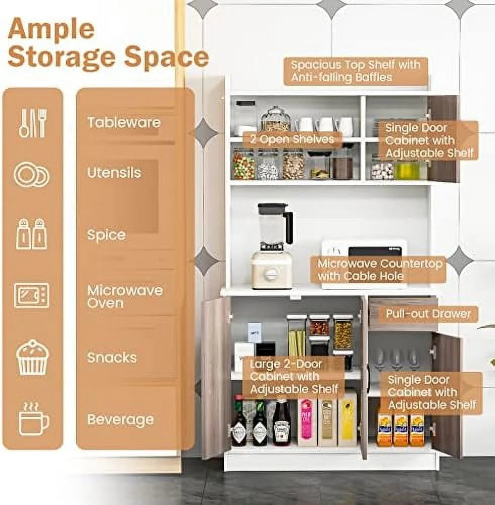 White Freestanding Kitchen Pantry Cabinet with 3 Cabinets & Drawer H337