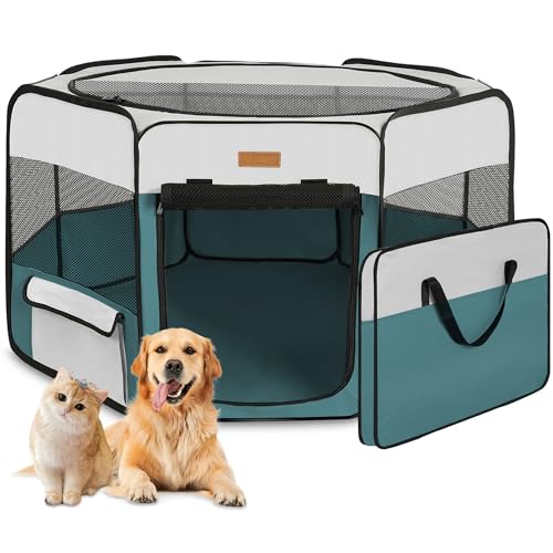 Portable Foldable Pet Playpen with Removable Mesh Shade Cover U41541