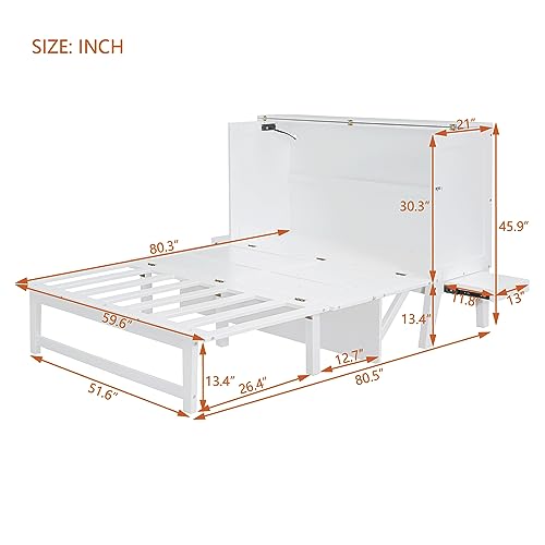 Queen Size Wood Murphy Bed with Bookcase and Storage Drawer R33530