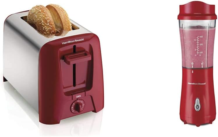 2 Slice Toaster with Extra Wide Slots, Red & Personal Blender, 14 oz, Red N896
