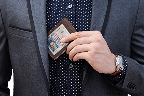 RFID Blocking Slim Bifold Genuine Leather Front Pocket Wallets with Money Clip O867