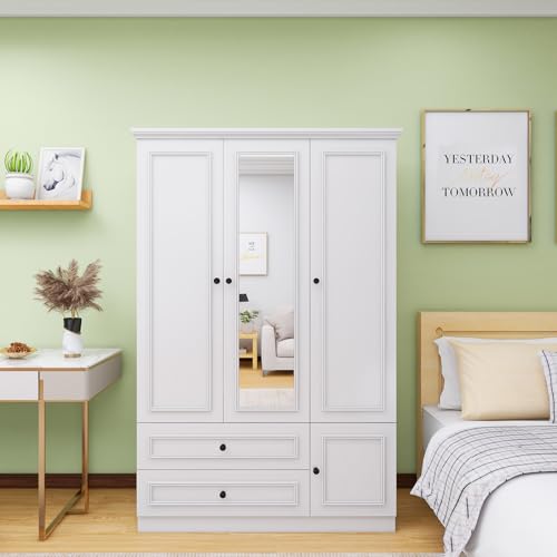 White 4 Door Armoire with 2 Hanging Rods and 4 Drawers A444863