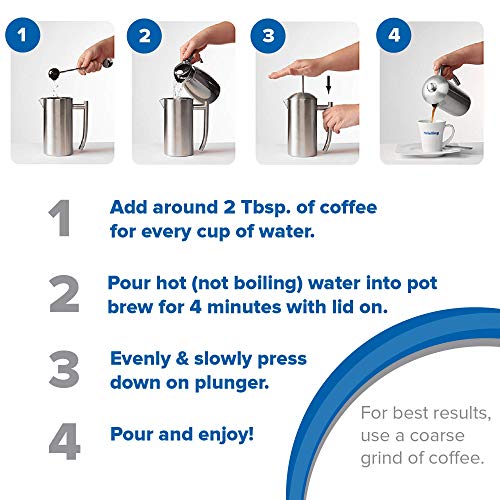 Polished 17 Ounces Double-Walled Stainless-Steel French Press Coffee Maker S741