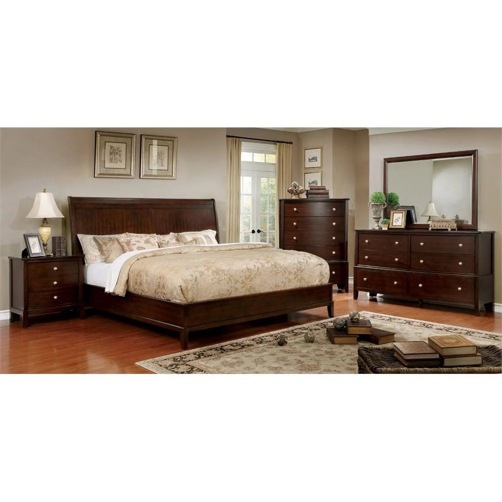 Brown Cherry Wood 3-Drawer Nightstand L89471