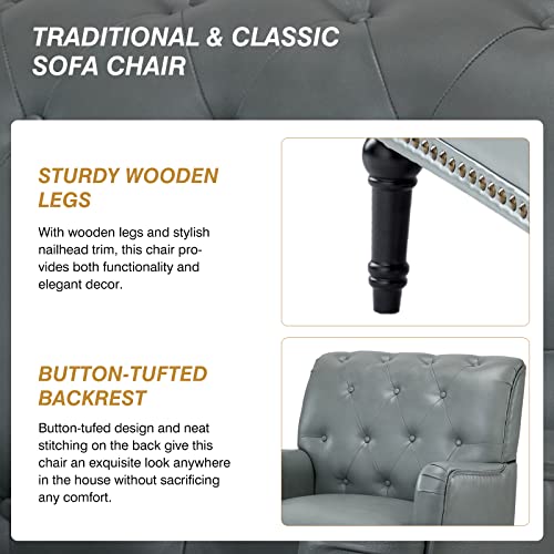 Faux Leather Accent Chair with Button-Tufted Back and Wood Legs Z4987