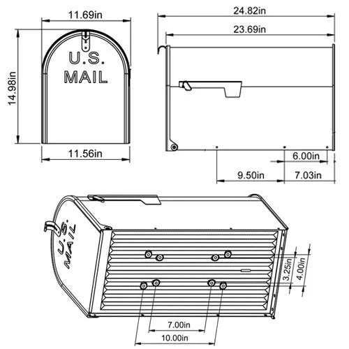 Black Steel Post Mount Mailbox G531