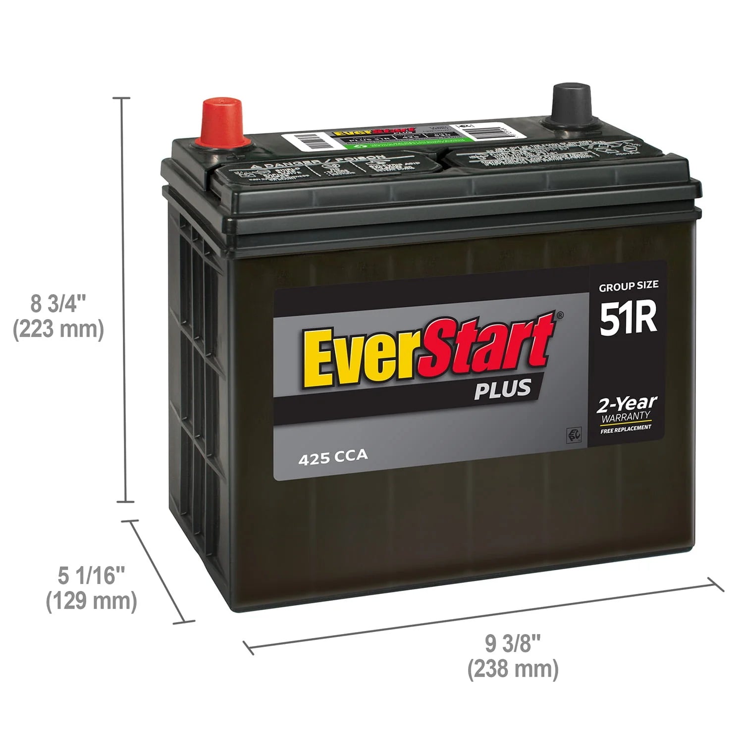 Lead Acid Automotive Battery, Group Size 51R 12 Volt, 425 CCA J642720