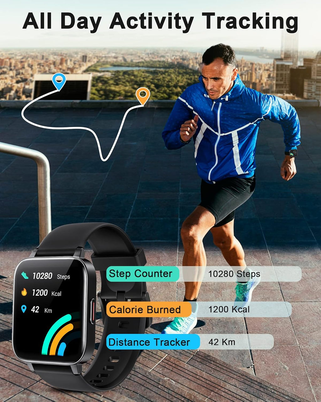 1.7" Smartwatch with Heart Rate SpO2 Sleep Monitor, 5ATM Waterproof Fitness Watch A5820