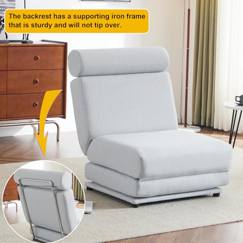 Blue Linen Foldable Futon Sofa Bed K8354