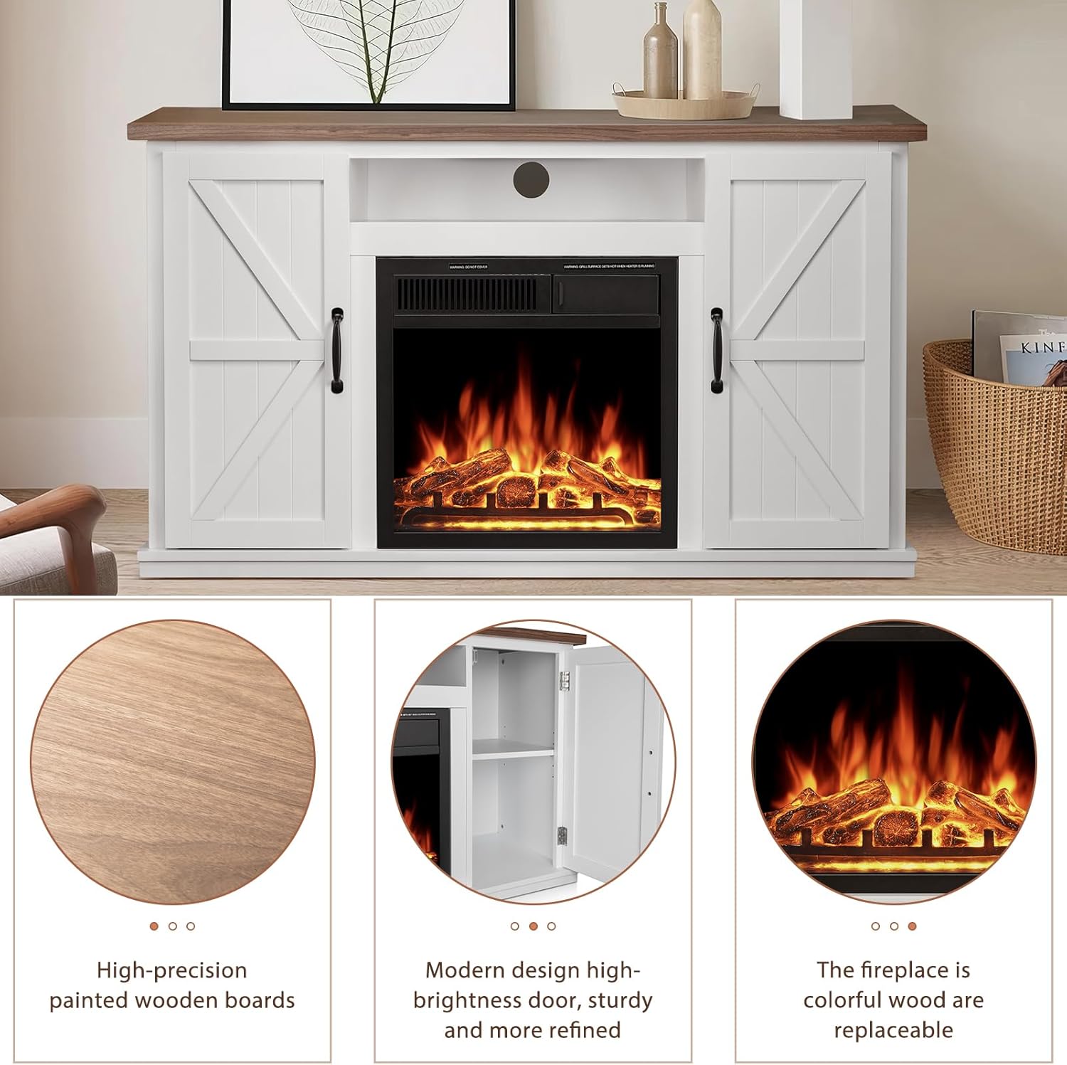 47" Fireplace Mantel Wood Surround Tv Stand Freestanding Corner Heater Infrared Quartz Heater Adjustable Led Flame Remote Control X7925