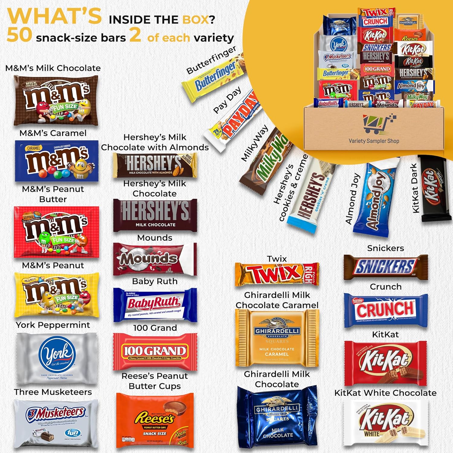 50 Fun Size Chocolate Candy Variety Pack D729