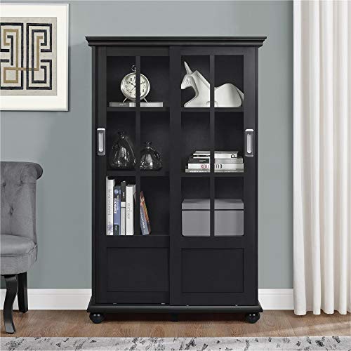 Red Bookcase with Sliding Glass Doors N523