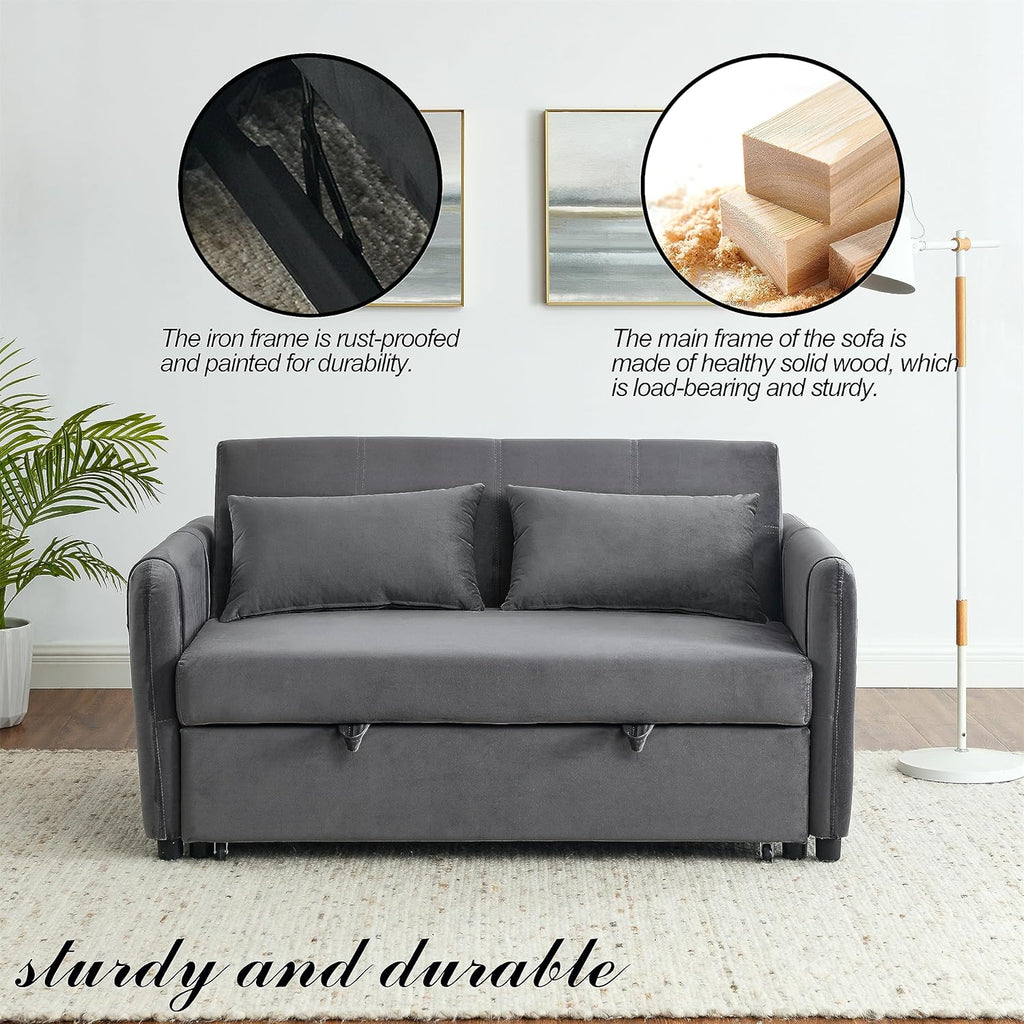 54" 3-in-1 Convertible Sleeper Pull Out Sofa Bed Recliner Grey Z10714