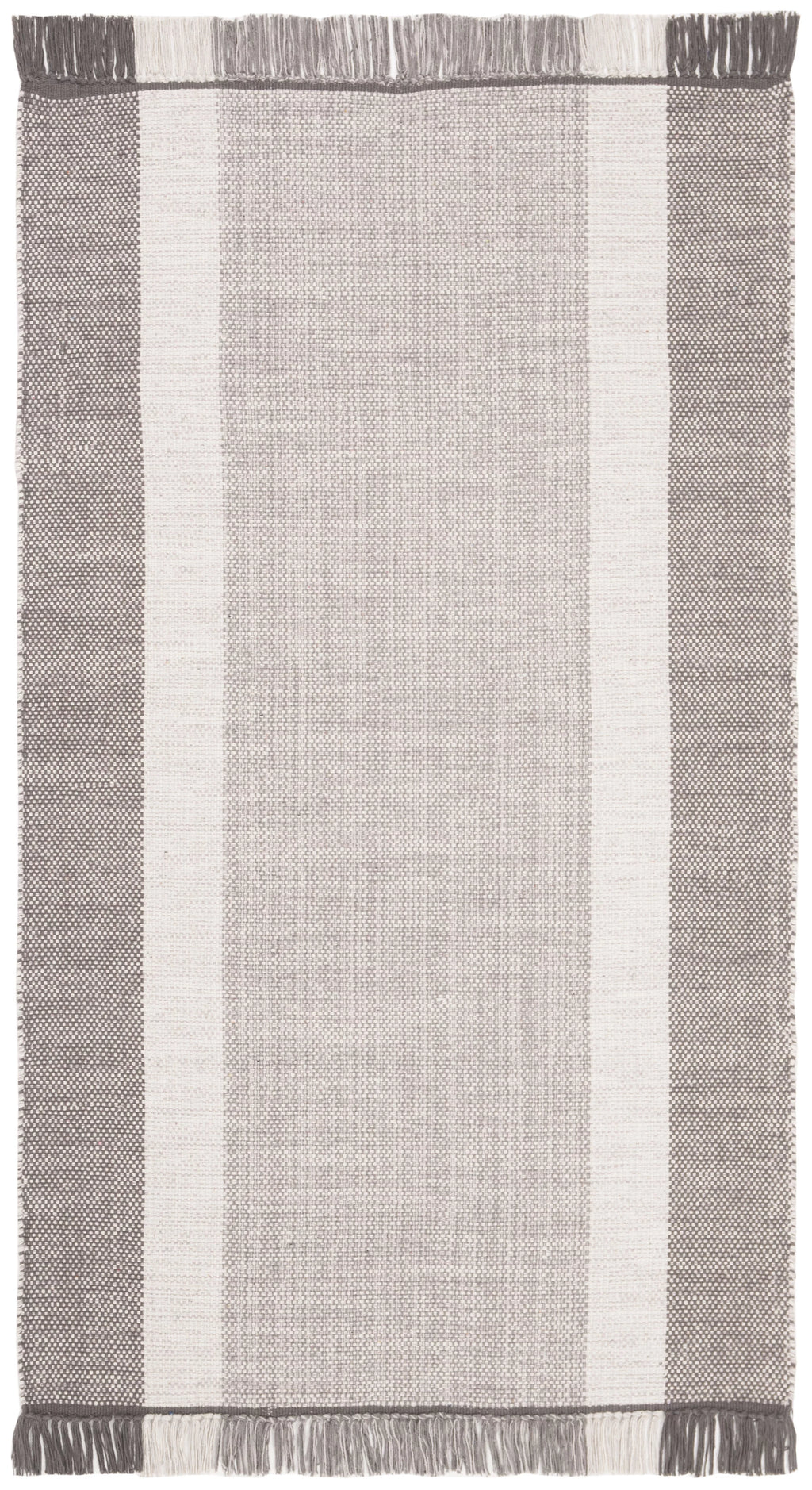 Ivory/Grey Cotton Striped Area Rug, 3' x 5' F2552