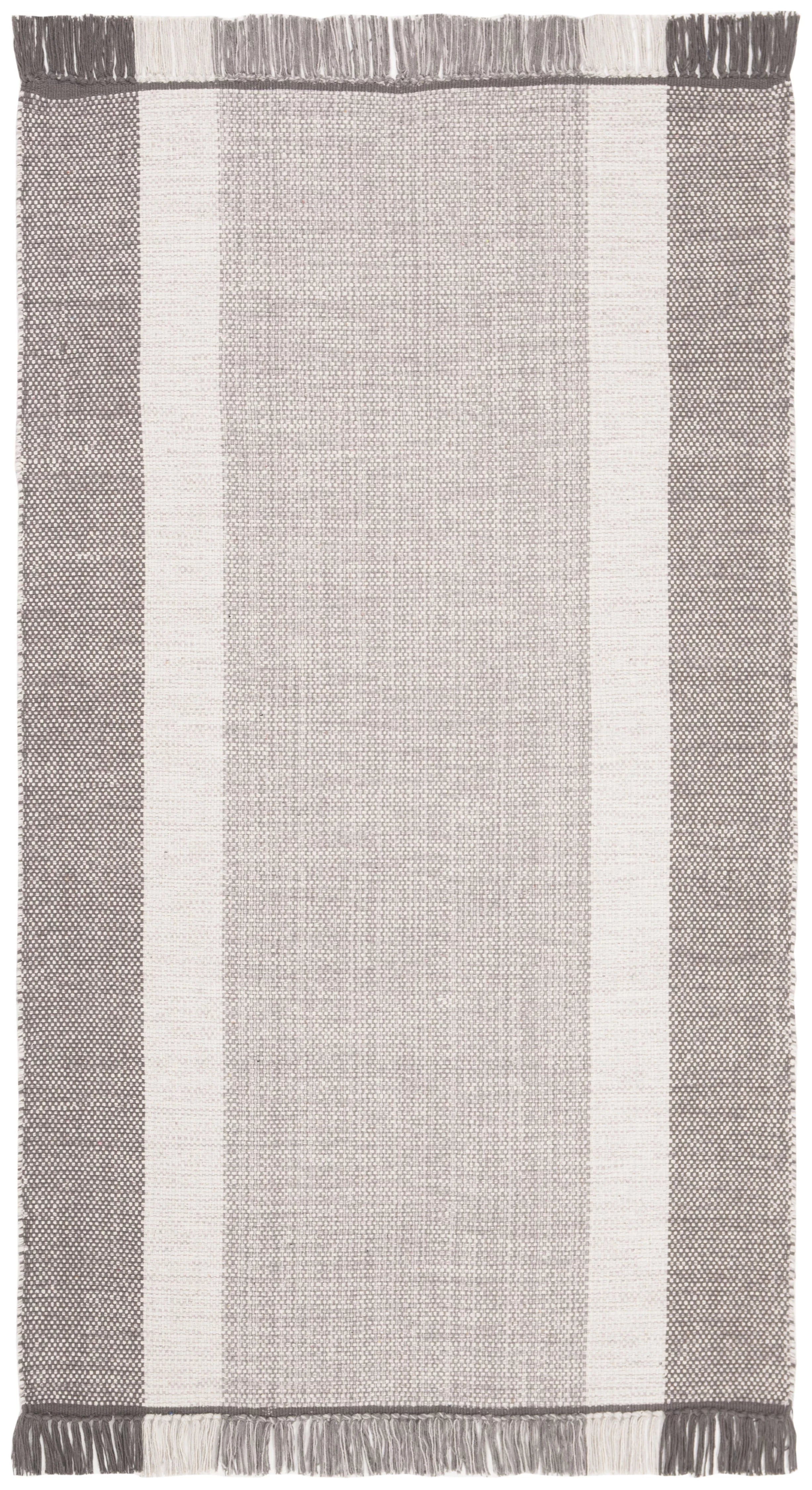 Ivory/Grey Cotton Striped Area Rug, 3' x 5' F2552