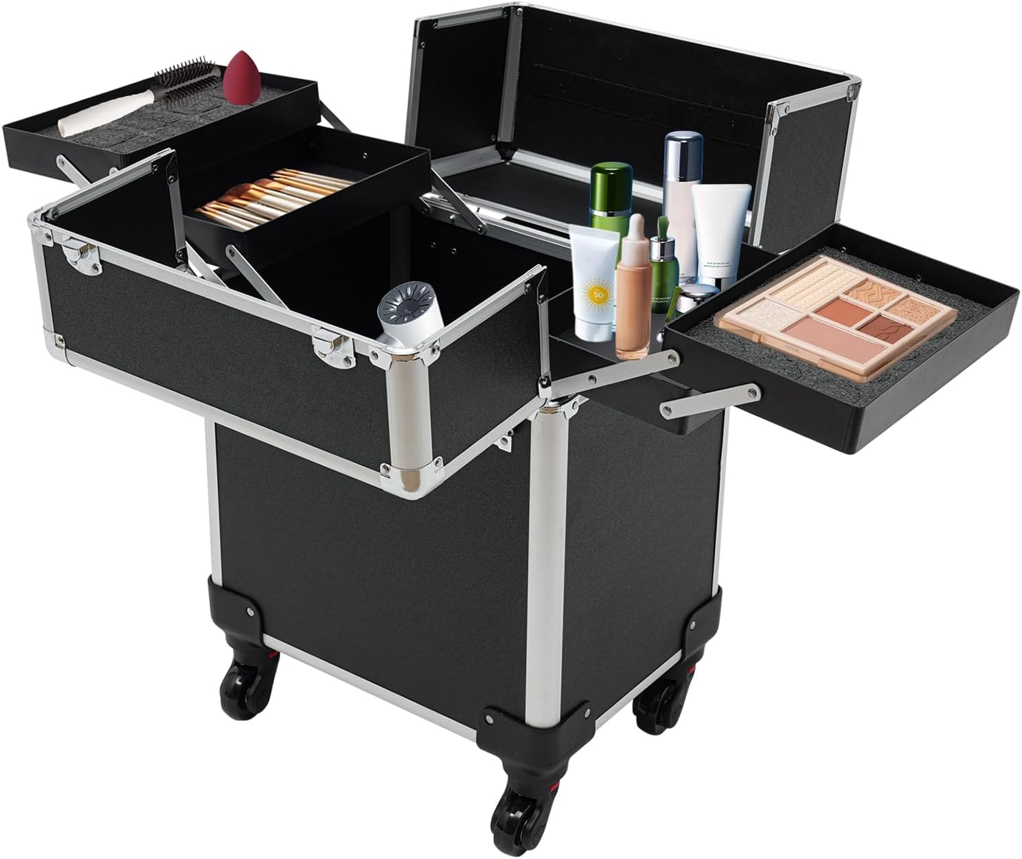 4 in1 Rolling Makeup Case with 4 Trays Q31882
