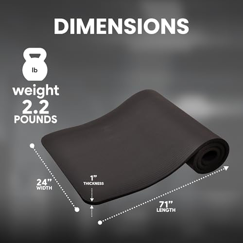 1-Inch Extra Thick High Density Anti-Tear Exercise Yoga Mat with Carrying Strap X204