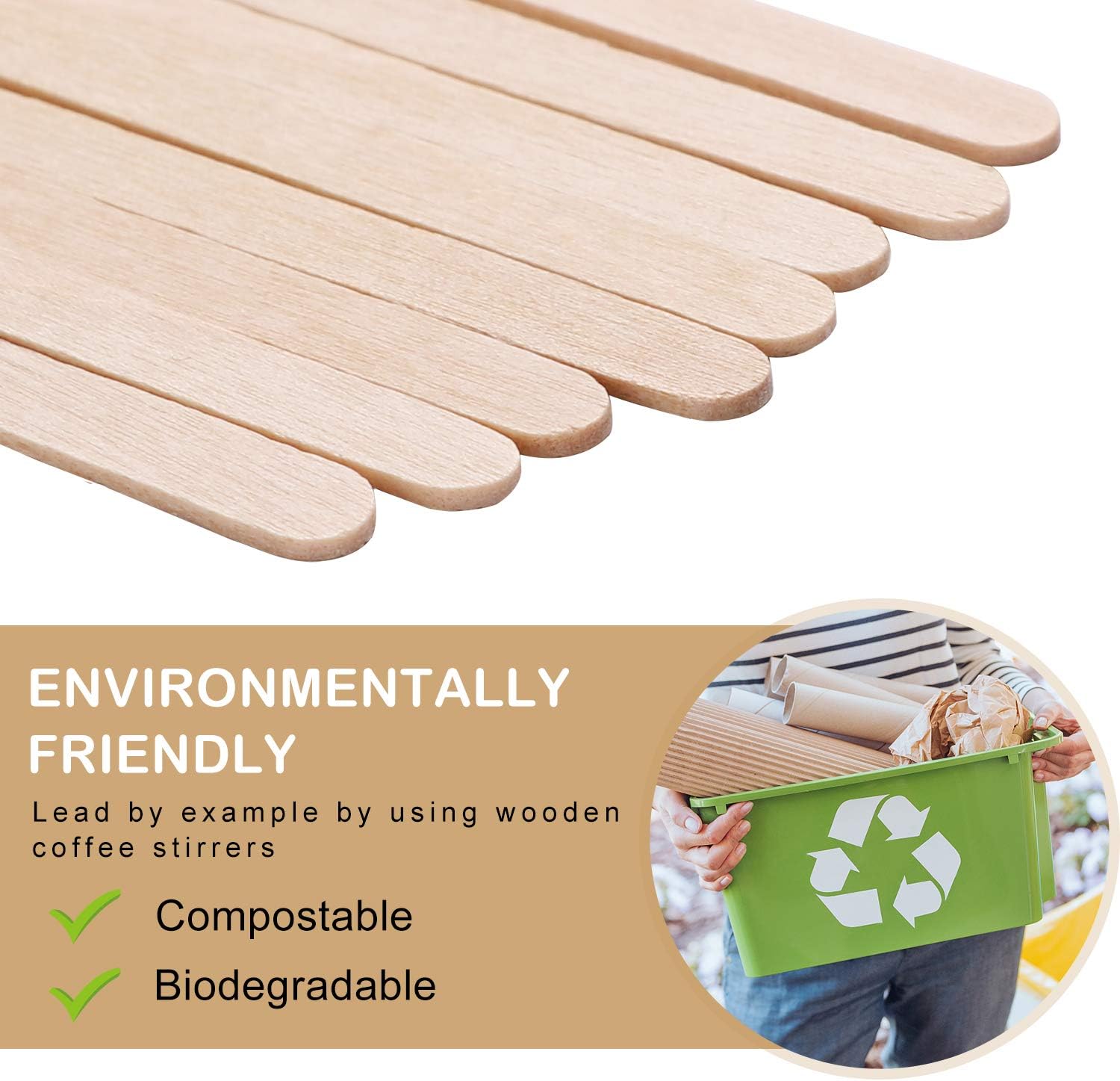 Wooden Stir Sticks 5.5 Inches 500PCS Individually Wrapped Natural Birch O35600
