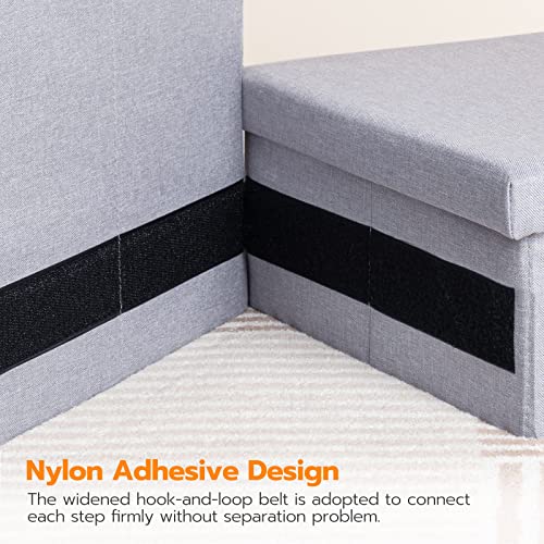 Gray 3 Steps Dog Stairs with Storage C87874