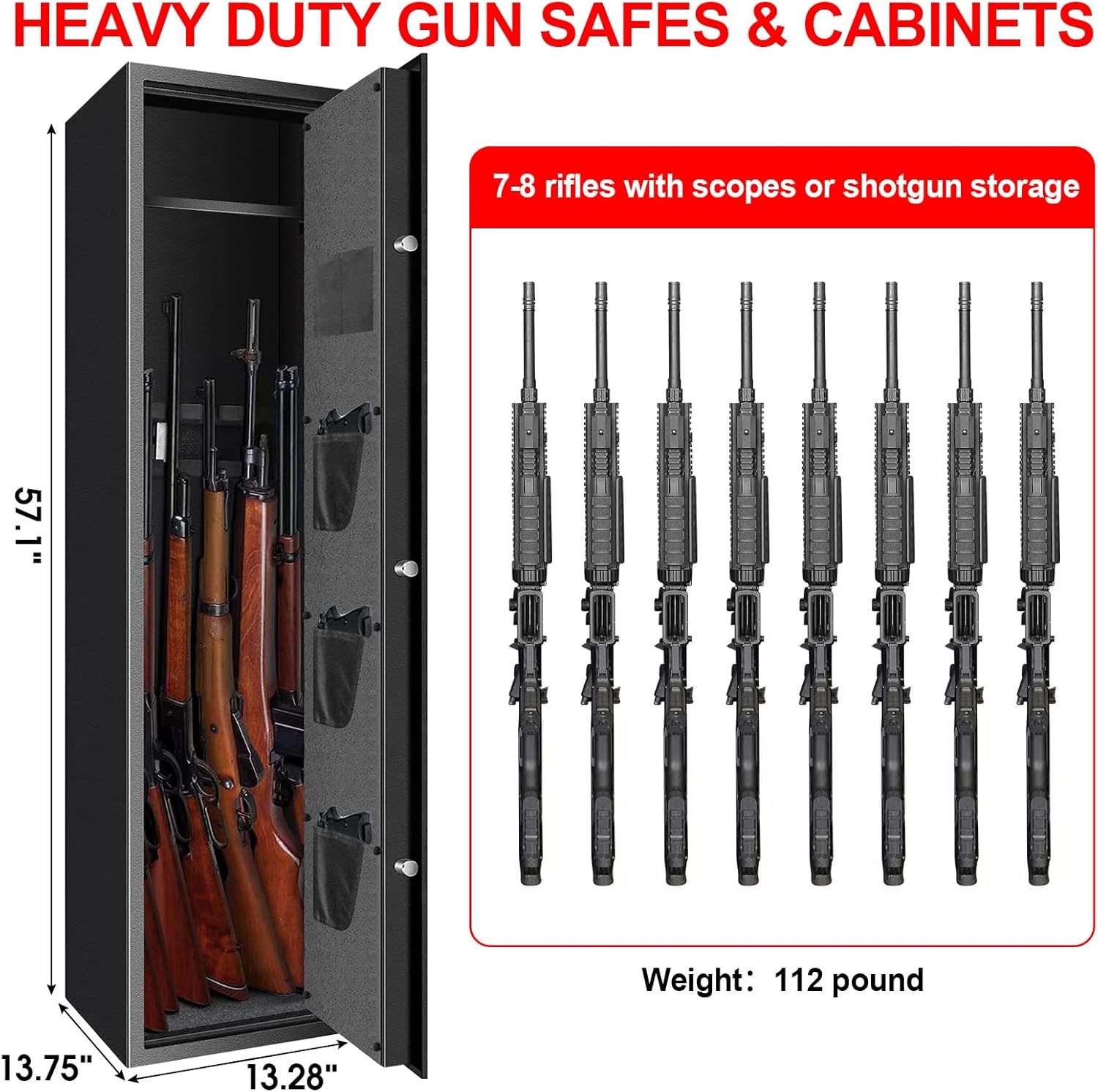 Large Long Gun Safe with Biometric Lock, Fireproof, Removable Gun Rack M207366