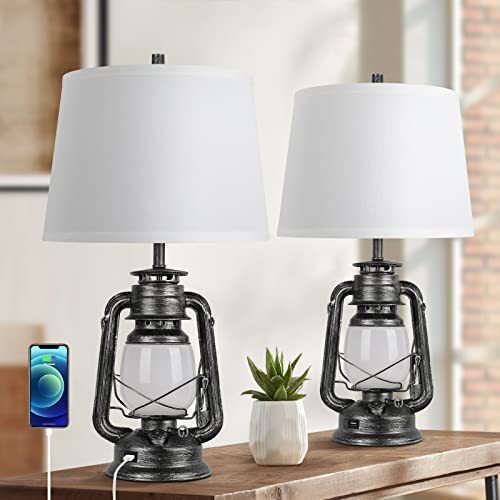 White 3-Way Dimmable Touch Table Lamps with USB Port O393