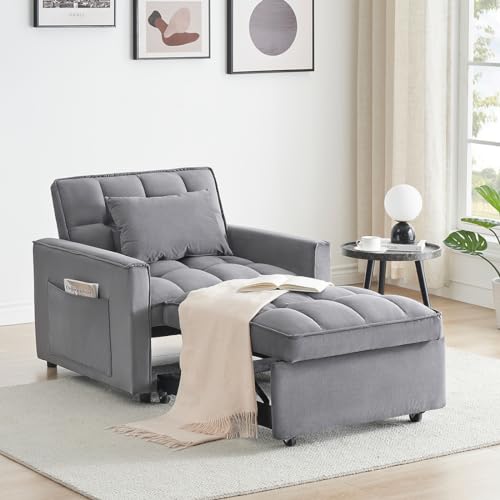 Dark Gray Velvet Convertible Sleeper Chair S96813