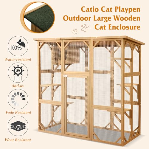 Grey Large Wooden Cat Enclosure with Platform D70169