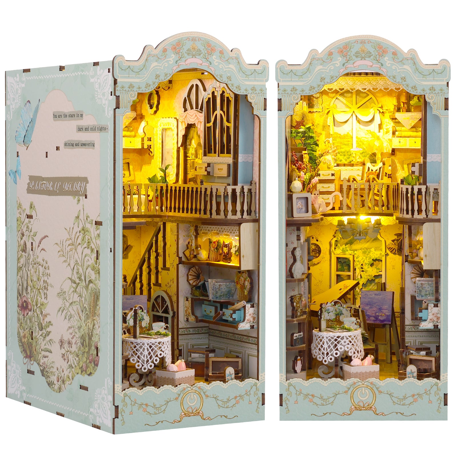 DIY Book Nook Kit, 3D Wooden Puzzle Bookshelf Insert Decor with LED Light B47802