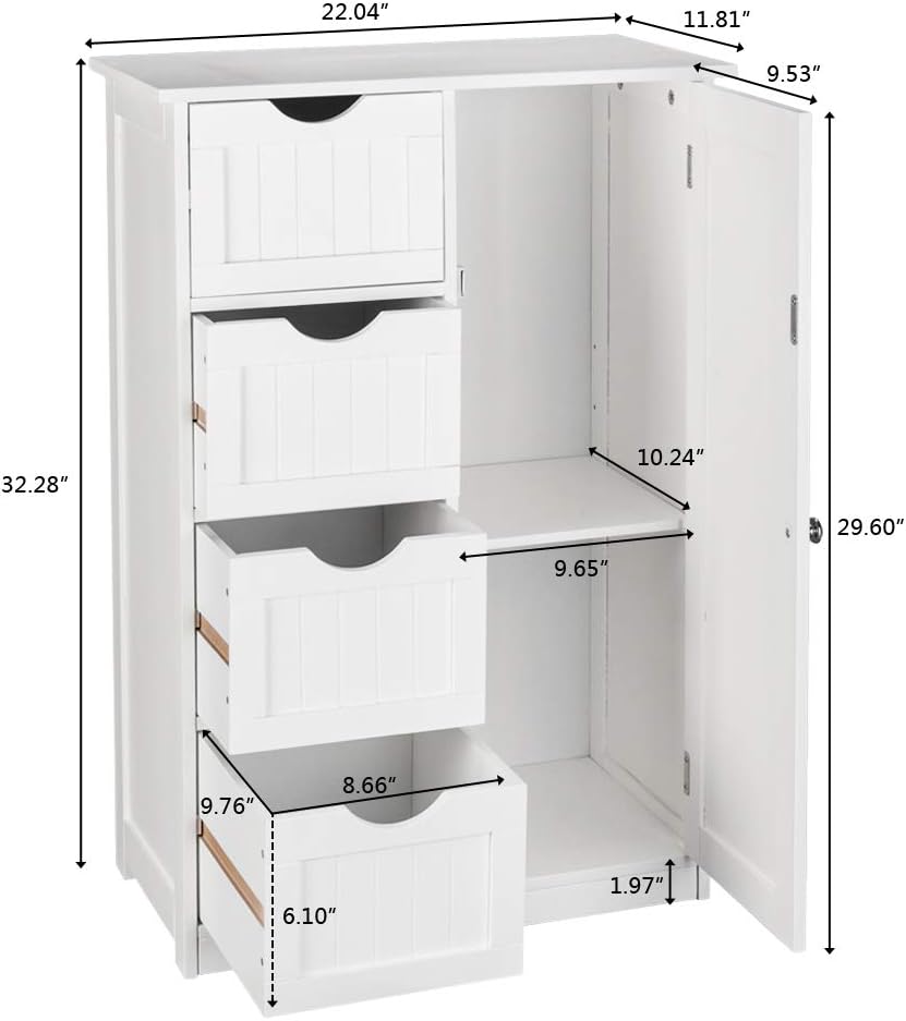 Wooden Bathroom Floor Cabinet with 4 Doors Adjustable Shelves V56754