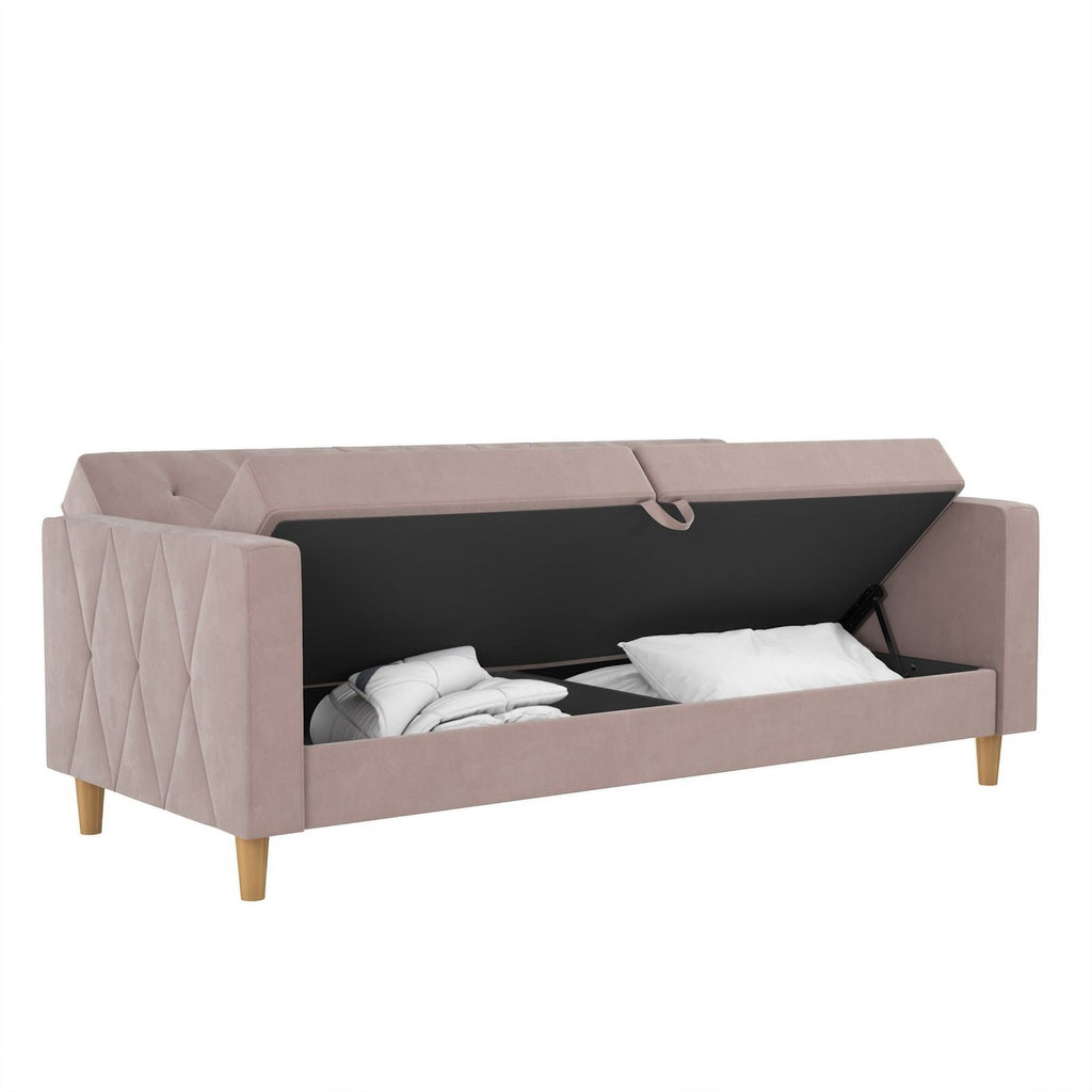 Blush Velvet Futon with Storage N3025