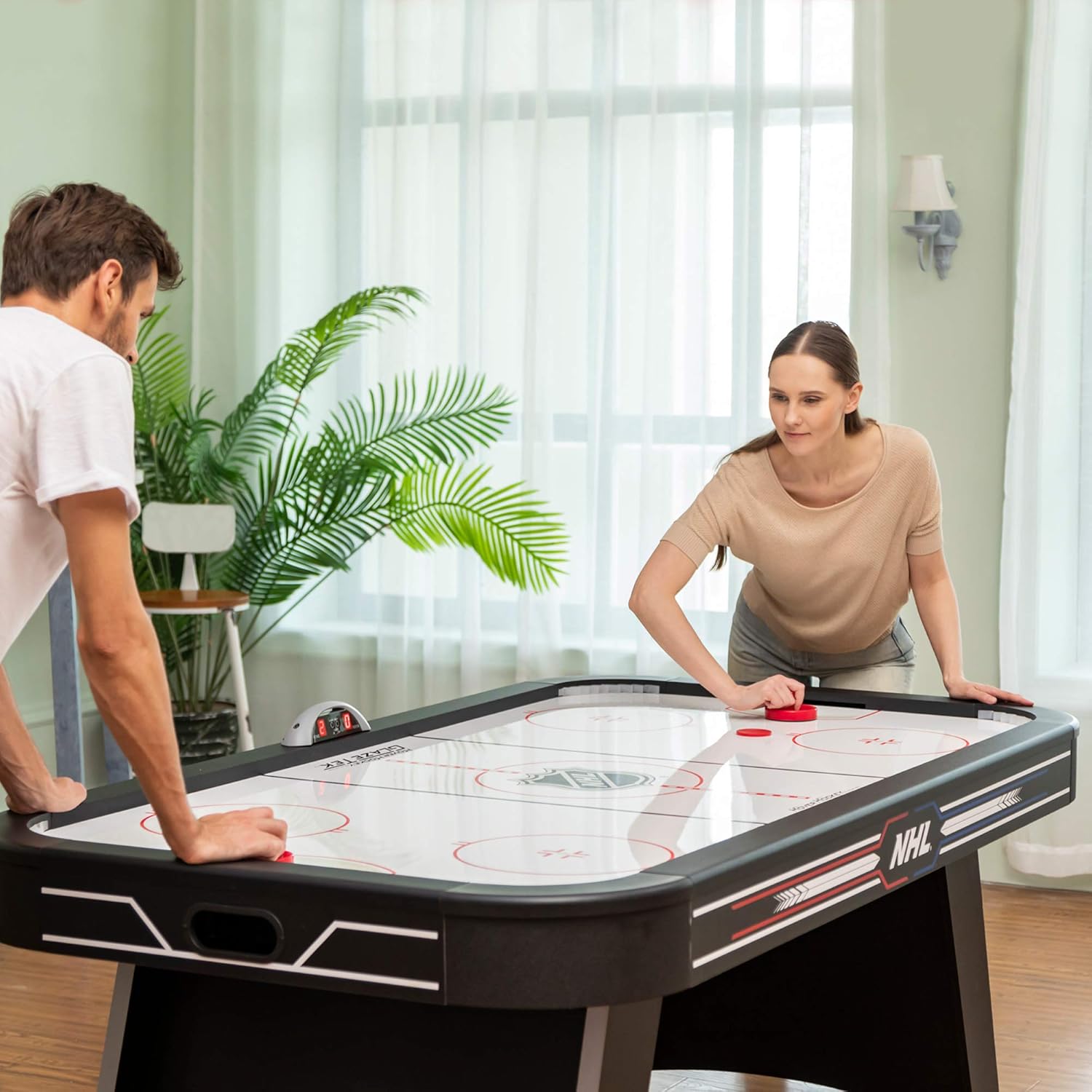 NHL Air Hockey Table with Automatic LED Electronic Scoring T7849