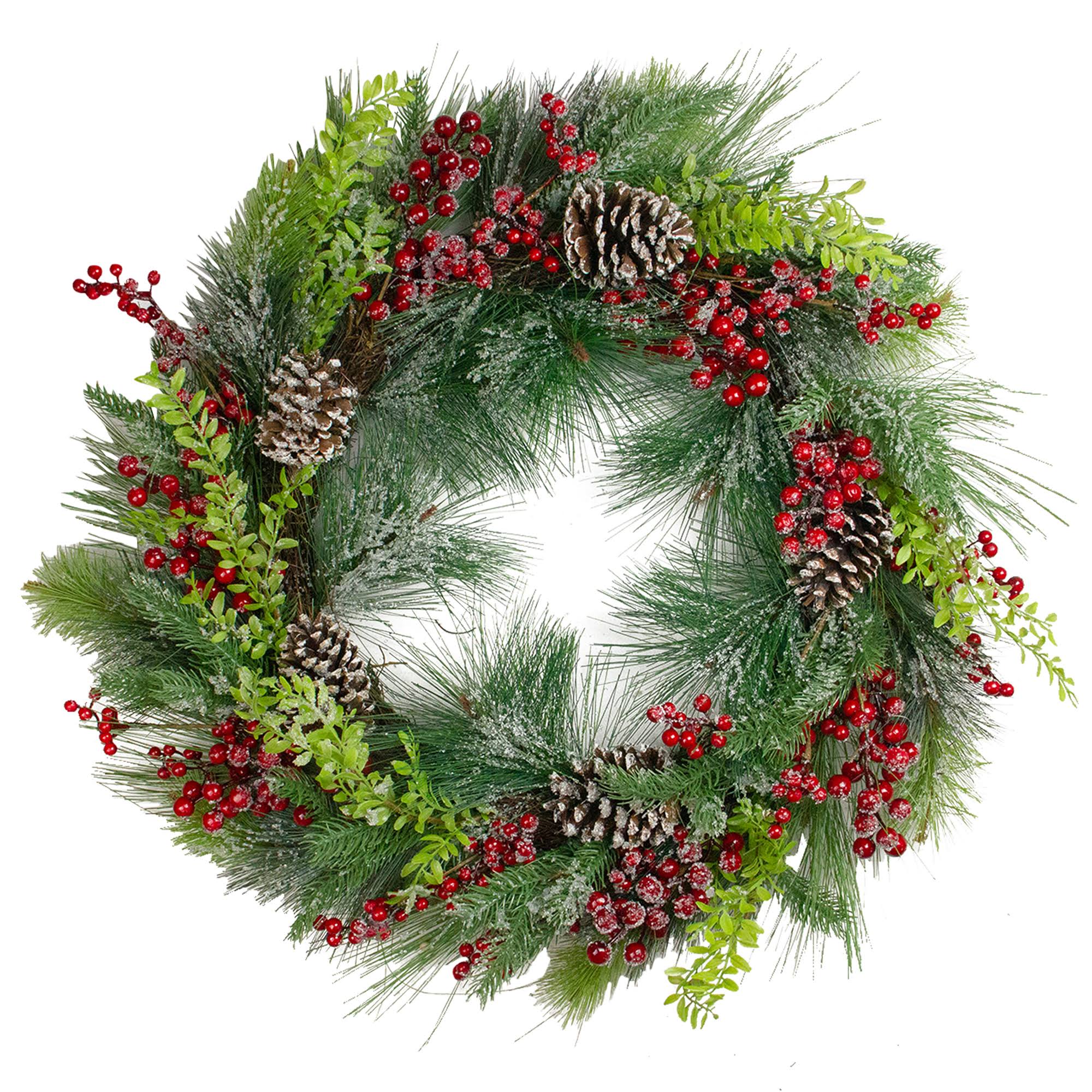 Iced Red Berries and Mixed Pine Artificial Christmas Wreath D82807