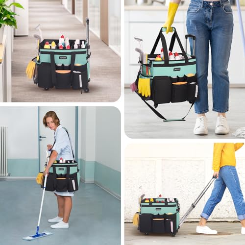 Blue-Green Waterproof Rolling Cleaning Caddy with Detachable Trolley C3853