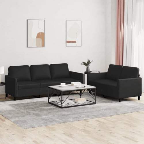 2 Piece Black Faux Leather Sofa Set with Metal Frame L72335