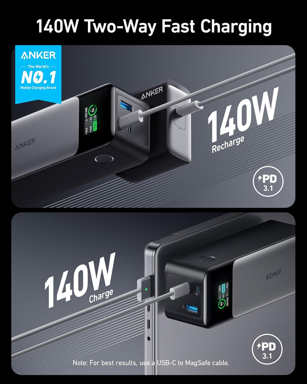24,000mAh 3-Port Portable Charger with 140W Output Y718336