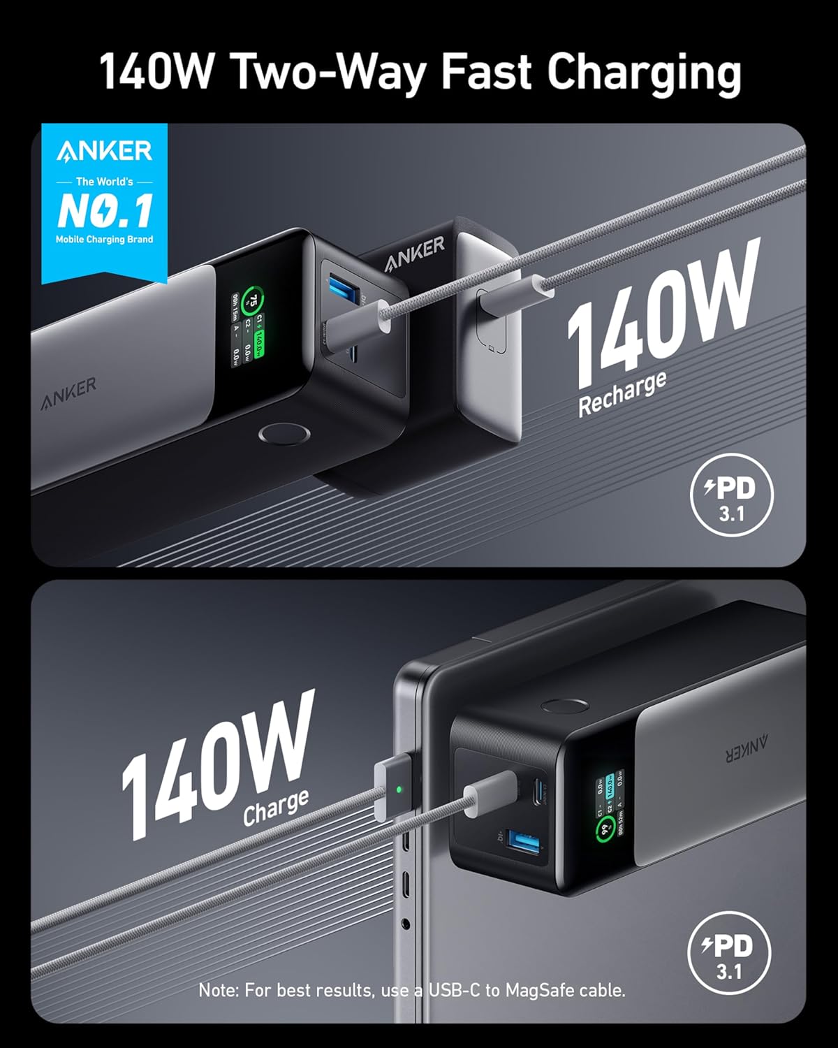 24,000mAh 3-Port Portable Charger with 140W Output Y718336
