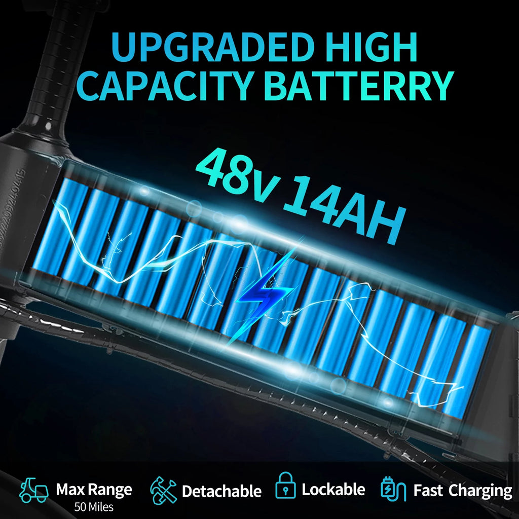 750W 48V 14AH Removable Battery 20" x 4.0 Fat Tire 7-Speed Electric Bike R419