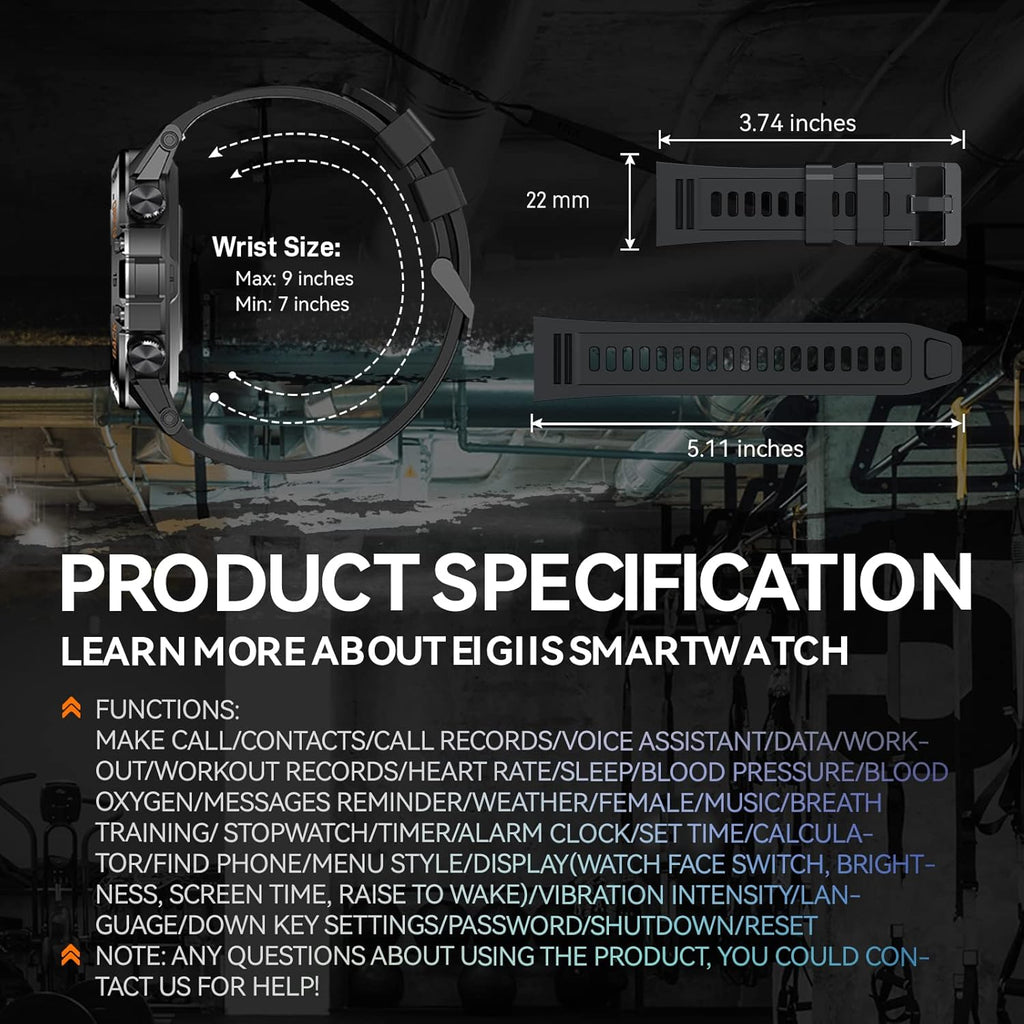 Rugged Tactical Smartwatch 1.39'' HD Screen Black Z4622