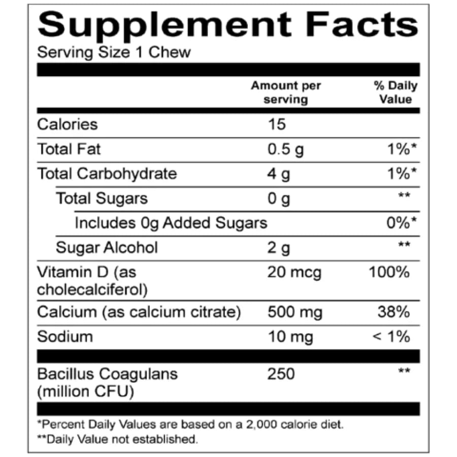 Sugar-Free Calcium Citrate Soft Chews 500mg with Probiotics 90ct J213